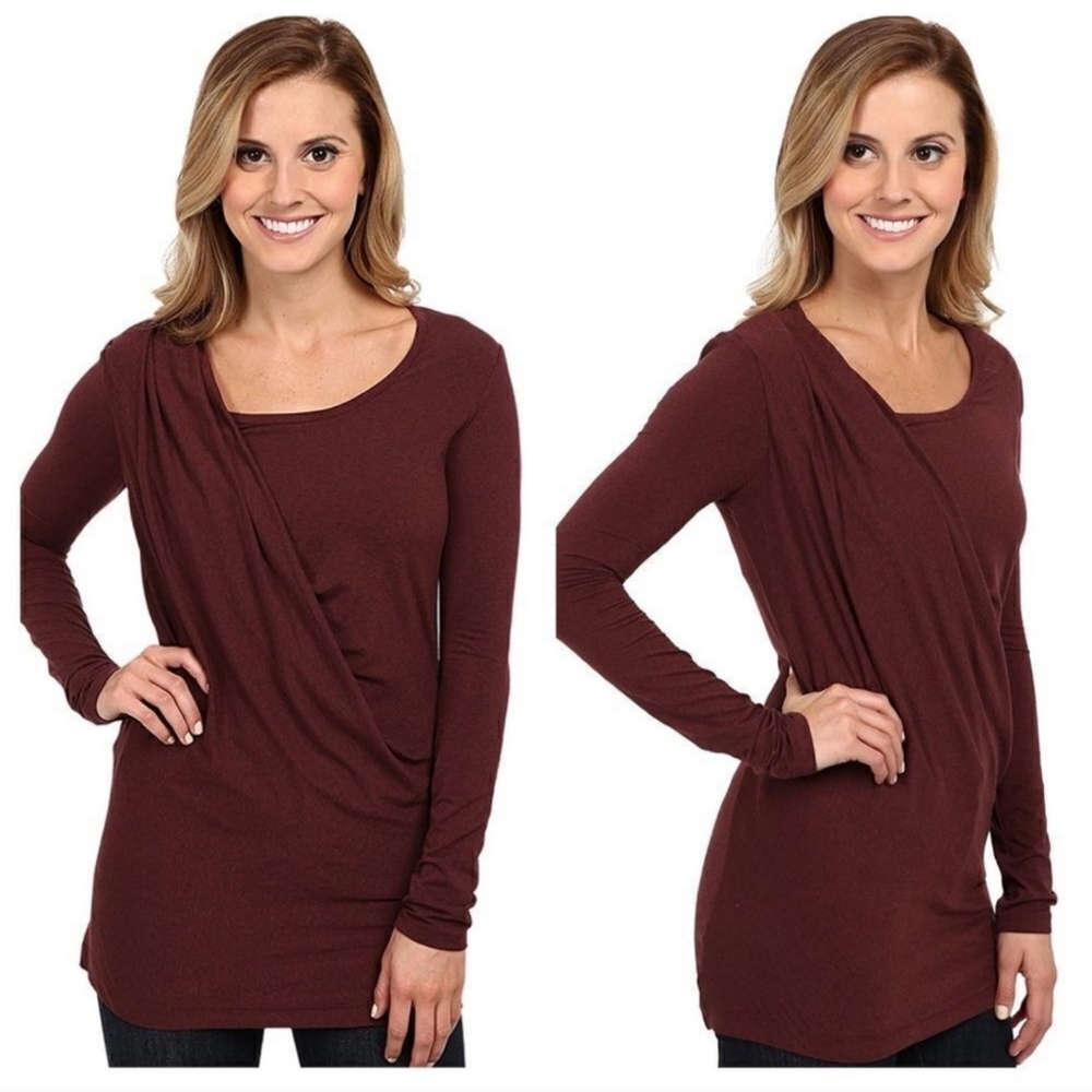 3/$25 Merrell Evoke Select Wick Tunic Top L Asymmetric Draped Long Sleeve Red